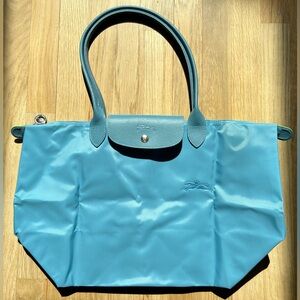 NWT Longchamp Medium Le Pliage Nylon Shoulder Tote - Light Blue